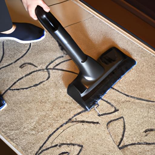 Người d&ugrave;ng m&aacute;y h&uacute;t bụi để l&agrave;m sạch thảm ch&ugrave;i ch&acirc;n.