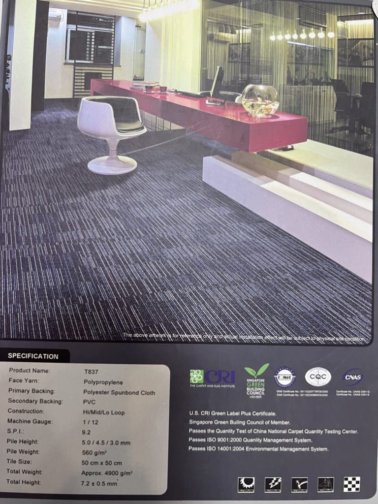 Specs thông số kĩ thuật thảm tấm tuntex