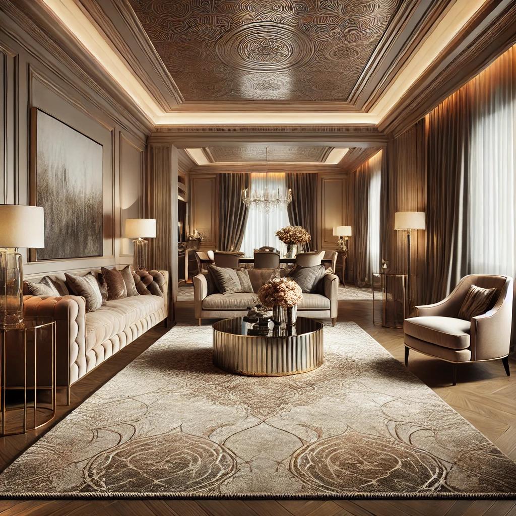  Thảm lụa được biết đến với vẻ sang trọng vượt trội, gi&uacute;p n&acirc;ng tầm kh&ocirc;ng gian sống. Thảm lụa thường được sử dụng trong c&aacute;c kh&ocirc;ng gian cần sự thanh lịch, tạo n&ecirc;n một điểm nhấn đẹp mắt v&agrave; thể hiện gu thẩm mỹ tinh tế của gia chủ.